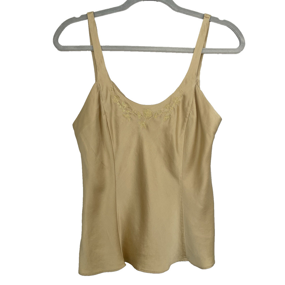 Vtg Victoria's Secret 100% Silk Camisole Top Size M Gold Embroidered Y2k 90s
